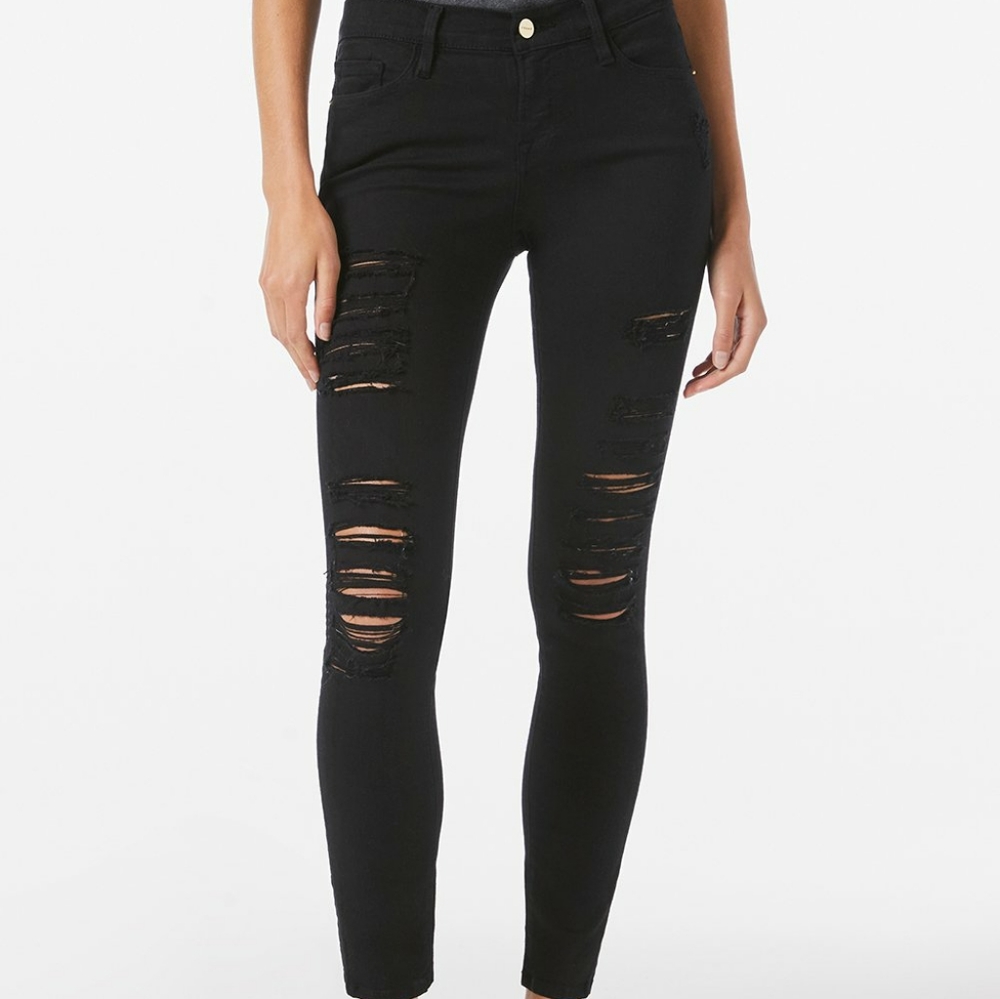 FRAME Le Color Ripped Skinny Jeans Film Noir 26